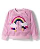 Yellow Apple Knit Full Sleeves Striped Pullover Sweater with Rainbow Embroidery - Pink