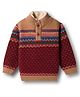 Yellow Apple Knit Full Sleeves Pullover Sweater with Floral Design - Brown