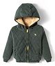 Yellow Apple Knit Full Sleeves Hooded Front Open Sweater with Quilt Design - Green