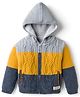 Yellow Apple Knit Full Sleeves Front Open Hooded Sweater with Cable Knit Design - Yellow Grey & Navy Blue