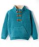 Yellow Apple Knit Full Sleeves Pullover Sweater with Cable Knit Design & Kangaroo Pocket - Teal Blue