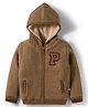 Yellow Apple Knit Full Sleeves Solid Color Hooded Front Open Sweater with P Patch - Light Brown