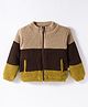 Yellow Apple Knit Full Sleeves Cut & Sew Front Open Sweater with Color Block - Multicolor
