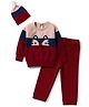 Yellow Apple Knit Raglan Full Sleeves Sweatshirt With Joggers Pant Winter Wear Suit With Cap - Maroon