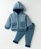 Yellow Apple Knit Full Sleeves Hooded Sweater & Pant Winter Wear Suit With Checks Design - BLue