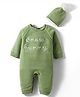 Yellow Apple Knit Full Raglan Sleeves Winter Wear Romper with Cap & Snow Bunny Embroidery - Green