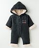 Yellow Apple Knit Full Sleeves Winter Wear Hooded Romper With Heart Embroidery - Grey