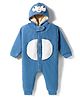 Yellow Apple Knit Full Sleeves Hooded Winter Wear Romper with Bear Embroidery - Blue