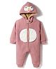 Yellow Apple Knit Full Sleeves Hooded Winter Wear Romper with Bear Embroidery - Baby Pink