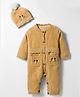 Yellow Apple Knit Full Sleeves Winter Wear Romper with Cap & Embroidery - Cream