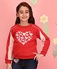 Cutecumber Fleece Knit Full Sleeves Hearts Patch Detailed Light Winter Sweatshirt - Red