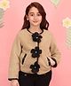 Cutecumber Fleece Full Sleeves Stone Embellished Floral Applique Detailed Light Winter Sweatshirt - Beige