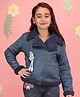 Cutecumber Fleece Knit Full Sleeves Floral Applique Detailed Light Winter Jacket - Blue