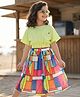 OLLINGTON ST. Cotton Knit Half Sleeve Top & Georgette Pleated Printed Skirts - Lime & Multicolour