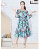 Cutiekins Woven Cold Shoulder Three Fourth Sleeves Floral Printed Dress - Blue & Red
