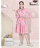 Cutiekins Woven Three Fourth Bell Sleeves Floral Printed Dress - Pink & White