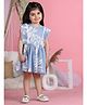 Cutiekins Cotton Woven Frill Sleeves Floral Printed Lace Embellished Dress - Light Blue