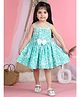 Cutiekins Cotton Woven Sleeveless Tie & Dye Bow Applique Detailed Dress - Green & White