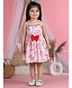 Cutiekins Cotton Woven Sleeveless Floral Printed Bow Applique Detailed Dress - Light Pink & Red