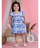 Cutiekins Cotton Woven Cap Sleeves Floral Printed Dress - Royal Blue & White