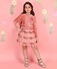 Cutecumber Velvet Knit Full Sleeves Floral Embroidered Top & Skirt Set - Peach