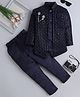 Fourfolds Velvet Woven Full Sleeves Sequins Embellished Leaf Embroidered Sherwani & Pants Set - Navy Blue