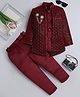 Fourfolds Velvet Woven Full Sleeves Sequins Embellished Leaf Embroidered Sherwani & Pants Set - Maroon