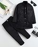 Fourfolds Woven Full Sleeves Beads Embellished Floral Embroidered Sherwani & Pants With Jacket Set - Black