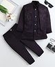 Fourfolds Woven Full Sleeves Beads Embellished Floral Embroidered Sherwani & Pants With Jacket Set - Wine