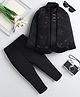 Fourfolds Woven Full Sleeves Floral Embroidered Sherwani & Pants With Jacket Set - Black