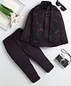 Fourfolds Woven Full Sleeves Floral Embroidered Sherwani & Pants With Jacket Set - Wine