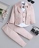 Fourfolds Woven Full Sleeves Floral Embroidered 4 Piece Party Suit Set With Bow - Blush Pink