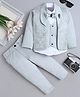 Fourfolds Woven Full Sleeves Floral Embroidered 4 Piece Party Suit Set With Bow - Grey