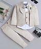 Fourfolds Woven Full Sleeves Floral Embroidered 4 Piece Party Suit Set With Bow - Beige