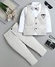 Fourfolds Woven Full Sleeves Ethnic Embroidered & Brooch Detailed 3 Piece Party Suit Set With Bow - Grey
