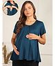 Zelena 95% Viscose 5% Lycra Maternity Knit Half Sleeves Solid Maternity Top With Side Zipper Nursing Access - Deep Teal