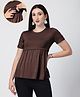 Zelena 95% Viscose 5% Elastane Knit Half Sleeves Solid Maternity  Top With Overlap Nursing Access - Dark Brown