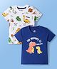 Doodle Poodle 100% Cotton Half Sleeves Dinosaur Printed T-Shirts Pack Of 2 - Navy Blue & White