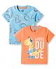 Doodle Poodle 100% Cotton Knit Half Sleeves T-Shirts With Dino Print Pack of 2 - Light Blue & Orange