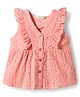 Bonfino 100% Cotton Woven  Sleeveless Schiffli Peplum Top with Frill Detail - Peach
