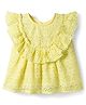 Bonfino 100% Cotton Woven Sleeveless Schiffli Top with Ruffle Trim Detailing - Yellow