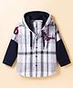 Dapper Dudes Full Doctor Sleeves Typography Embroidered Checked & Hooded Shirt - Grey