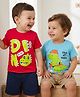 Doodle Poodle 100% Cotton Knit Half Sleeves Dino Printed T-Shirt Pack of 2 - Red & Light Blue