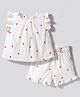 Bonfino 100% Cotton Woven Double Gaze Frill Sleeves Co-ords Top & Shorts Set with Heart Print - White