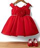 Bluebell Satin Woven Sleeveless Party Dress With Floral Applique & Booties - Red