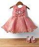 Bluebell Satin Woven Sleeveless Flared Party Dress & Booties With Floral Applique - Pink