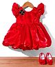 Bluebell Woven Frill Sleeves Party Dress with Booties & Heart Detailing - Red