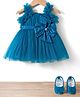 Bluebell Net Woven Sleeveless Solid Colour Flared Party Dress  with Bow Applique & Pair of Booties - Teal Blue