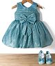 Bluebell T-issue Woven Sleeveless Solid Color Party Dress with Bow Applique & Booties - Green