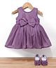 Bluebell Woven Sleeveless Shimmer Dress with Booties & Bow Applique - Purple
